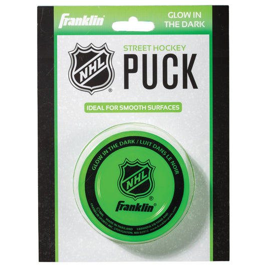 Franklin Sports Street Hockey Puck - Glow in The Dark Outdoor Hockey Puck - Official Size for Kids + Adults - Green