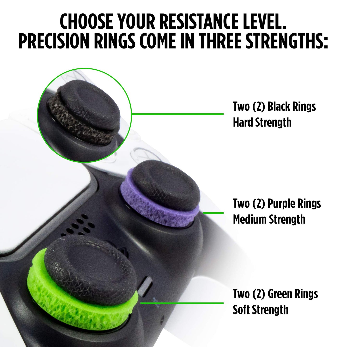 Anillos de precisión KontrolFreek | Control de movimiento con asistencia para apuntar para PlayStation 4 (PS4), PS5, Xbox One, XBX, Switch Pro y controlador Scuf (negro/morado/verde)