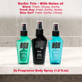 BOD man Body Spray Holiday Gift Set for Him - 3 Piece Variety Sampler (Black, Fresh Guy, Blue Surf), Perfect for Stocking Stuffers