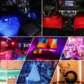 Bande lumineuse LED de Noël pour voiture, 4 pièces, 48 ​​lumières intérieures à LED, bande lumineuse musicale multicolore pour voiture, kit d'éclairage sous le tableau de bord avec fonction sonore active et télécommande, DC 5 V