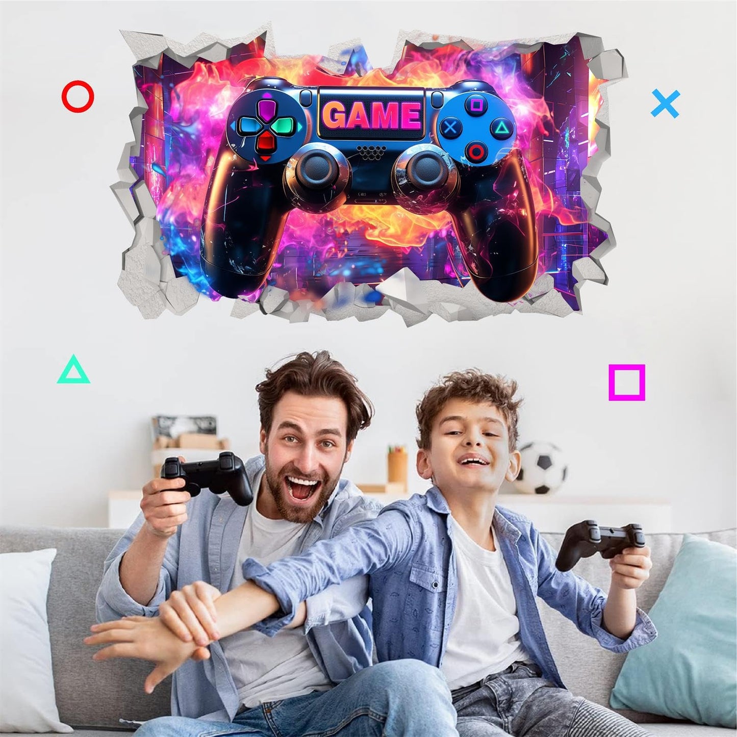 Gaming Wall Decals Gamer Wall Stickers Video Game Wall Art Murals Decals for Teenager Boys Room Broken Wall Gamer Controller Decoration Wallpaper Wall Sticker for Kids Bedroom Playroom Game Lover Gift