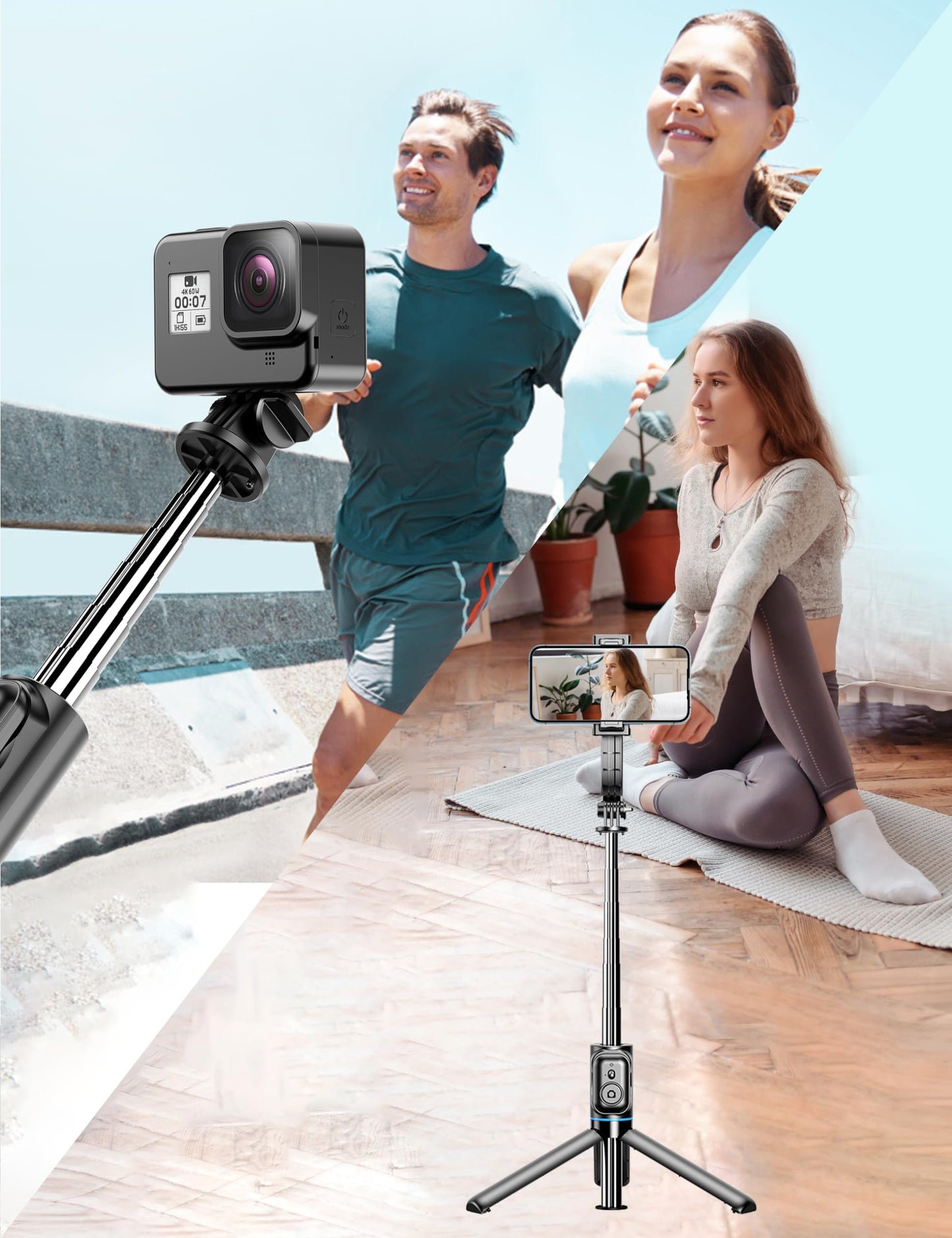 Selfie Stick, 41'' Extendable Phone Tripod Stand with Phone Holder & Detachable Remote, 360° Rotation Selfie Stick Tripod for Cell Phone Compatible with iPhone, Android, Samsung