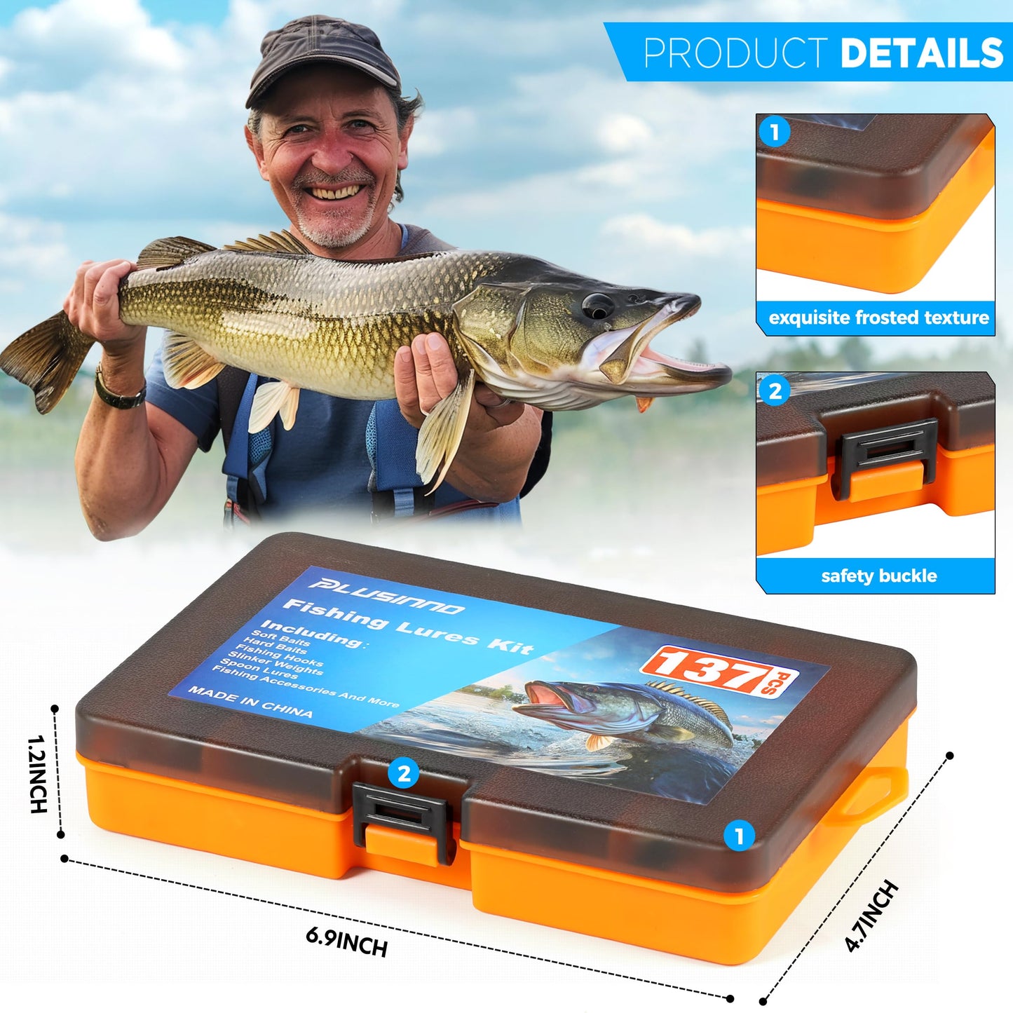 PLUSINNO Señuelos de pesca, caja de aparejos de 137 piezas con aparejos incluidos, crankbaits, cuchara, anzuelos, pesas y otros accesorios, kit de equipo de señuelo de cebo de pesca, regalo para hombres, lubina de agua dulce