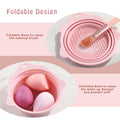 Makeup Brush Cleaner Bowl, 2 Pieces Foldable Silicone Makeup Cleaning Tools for Brushes, Sponge and Puff, Portable Make up Brush Cleaner for Travel (Pink, Gray)