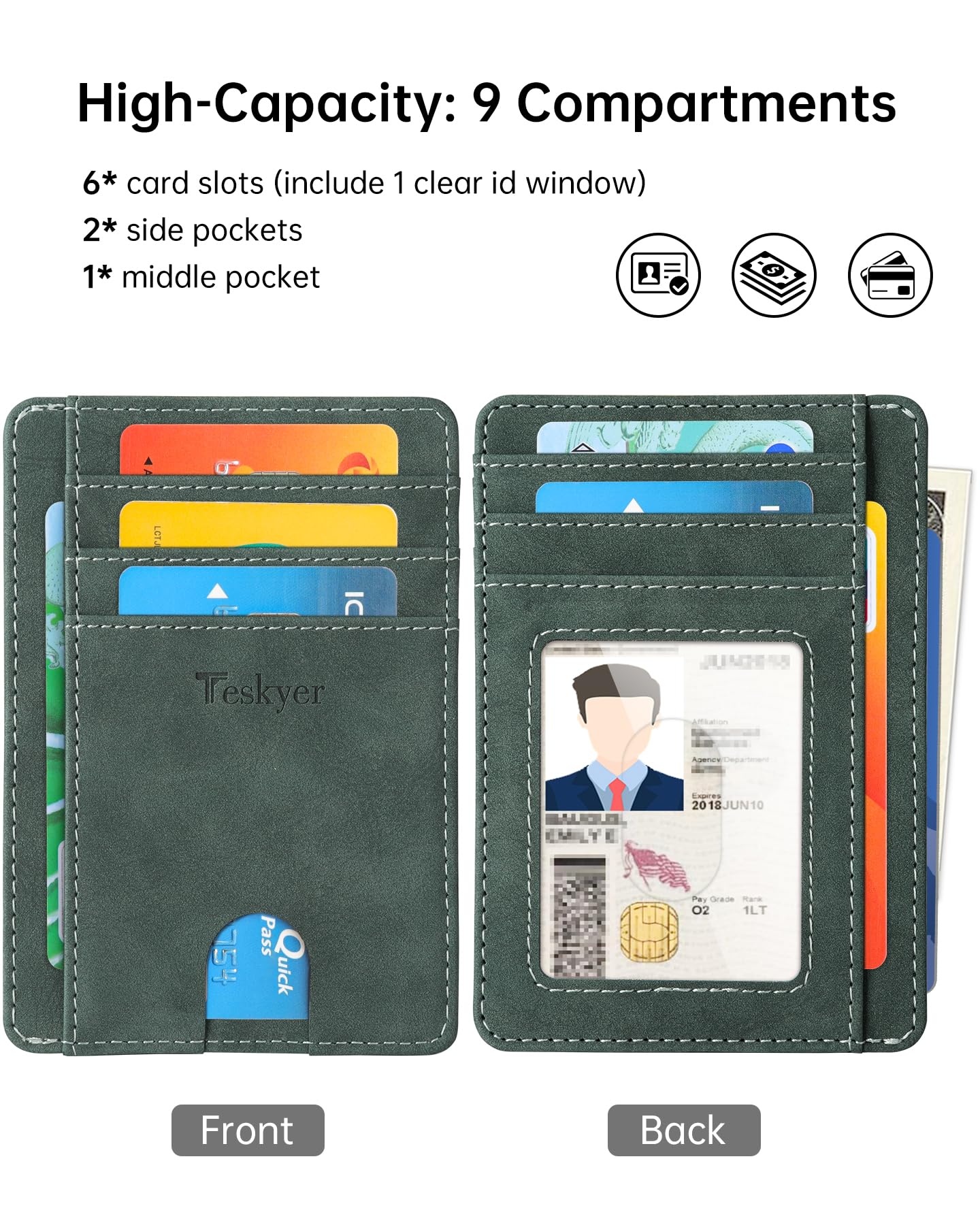 Teskyer Slim Wallet for Men, Minimalist Front Pocket RFID Blocking Leather Wallet Credit Card Holder for Men & Women