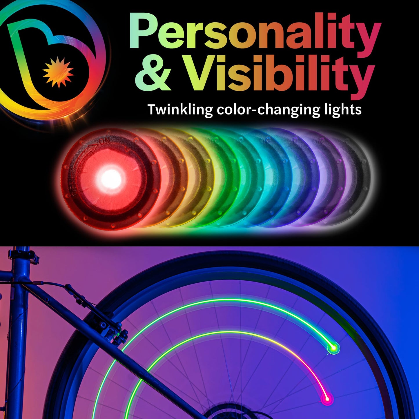 Mini lumières LED pour rayons de vélo Brightz Orbit Brightz Burning Man Lumières pour rayons de vélo Lumières LED pour rayons de vélo Accessoires pour rayons de vélo pour enfants Lumières pour roues de vélo, RVB