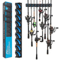 PLUSINNO Vertical Fishing Rod Holder, Wall Mounted Fishing Rod Rack, Fishing Pole Holder Holds Up to 9 Rods or Combos, Fishing Rod Holders for Garage, Fits Most Rods of Diameter 3-19mm