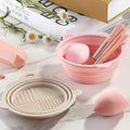 Makeup Brush Cleaner Bowl, 2 Pieces Foldable Silicone Makeup Cleaning Tools for Brushes, Sponge and Puff, Portable Make up Brush Cleaner for Travel (Pink, Gray)