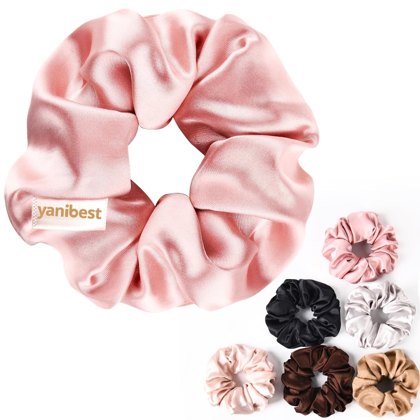 YANIBEST 6 Pack Glossy Satin Scrunchies - No Damage Hair Ties for Women and Girls, Silk Styling Scrunchies for Holiday