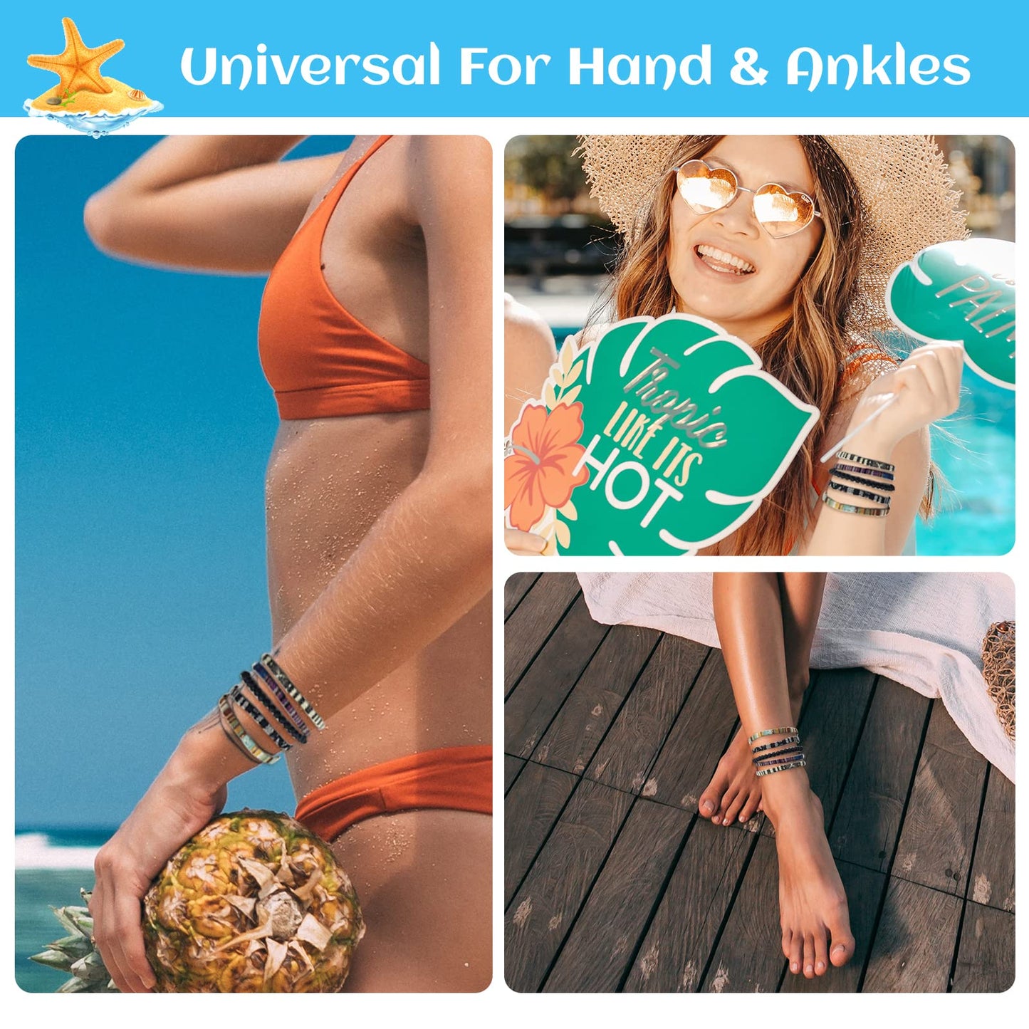 5 pulseras de playa de surfista para hombres y mujeres, pulseras para hombres, pulsera de tobillo bohemia hecha a mano, joyería hippie de verano, pulseras trenzadas playeras ajustables, tobillera de cuerda unisex impermeable para hombres y mujeres