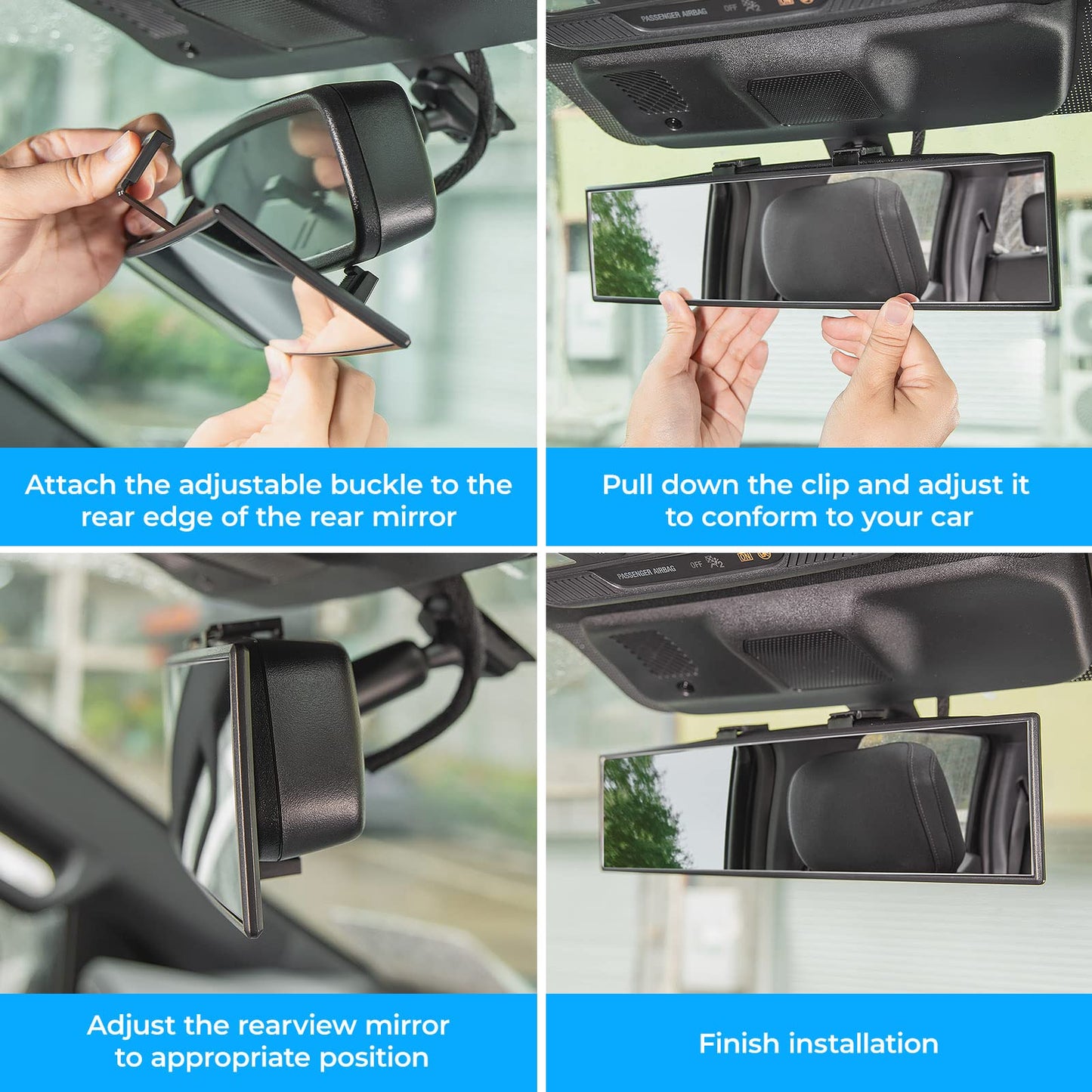 JOYTUTUS Rear View Mirror, Universal 11.81 Inch Panoramic Convex Rearview Mirror, Interior Clip-on Wide Angle Rear View Mirror to Reduce Blind Spot Effectively for Car SUV Trucks -Clear