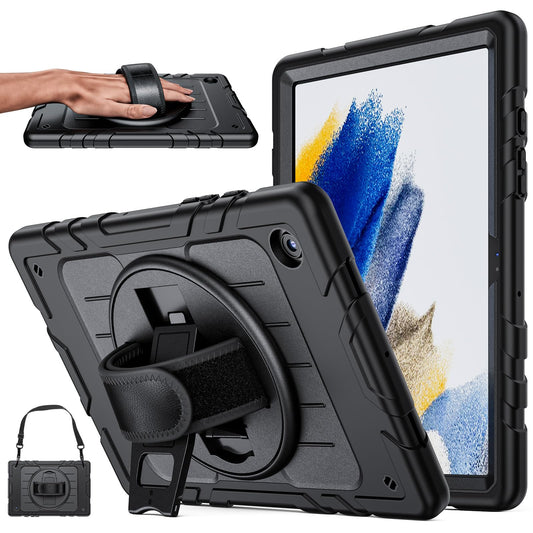 Musyue for Galaxy Tab A8 Cases, Shockproof for Samsung Galaxy Tab A8 10.5 Case with 360° Rotatable Hand Strap & Shoulder Strap, Tablet Cover for Samsung A8 2022 (Black)