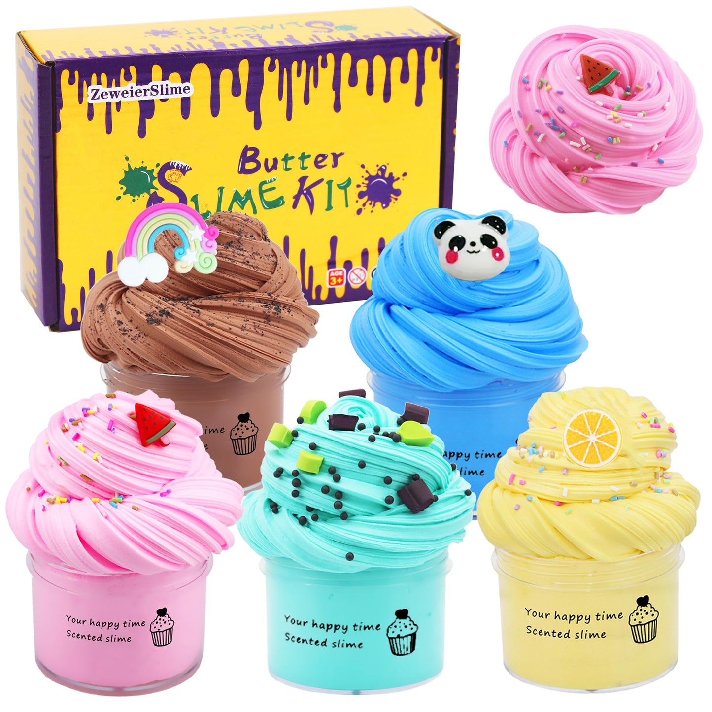 5 Pack Butter Slime Kit,Birthday Gifts for Kids,Party Favor for Girls & Boys,Non Sticky,Super Soft Sludge Toy