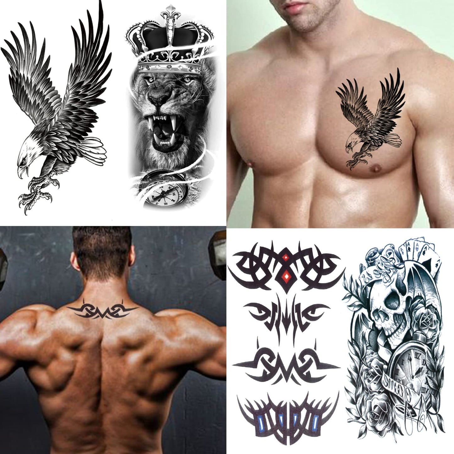 80 Sheets Temporary Tattoos Stickers, Fake Body Arm Chest Shoulder Tattoos for Men and Women, Halloween Temporary Tattoos Black Fake Skull Skeleton Tattoos for Halloween Cosplay