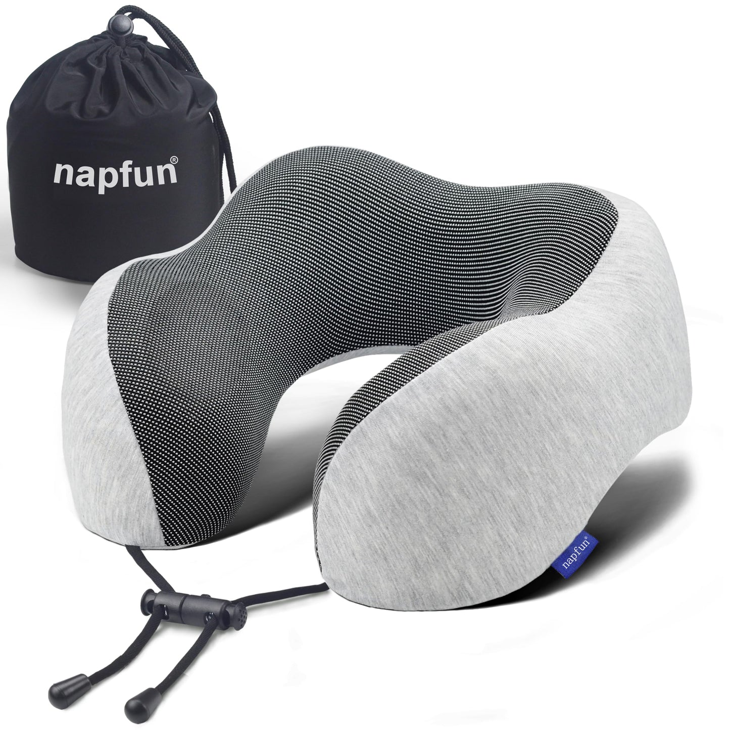 napfun Neck Pillow for Traveling, Upgraded Travel Neck Pillow for Airplane 100% Pure Memory Foam Travel Pillow for Flight Headrest Sleep, Portable Plane Accessories, Light Grey