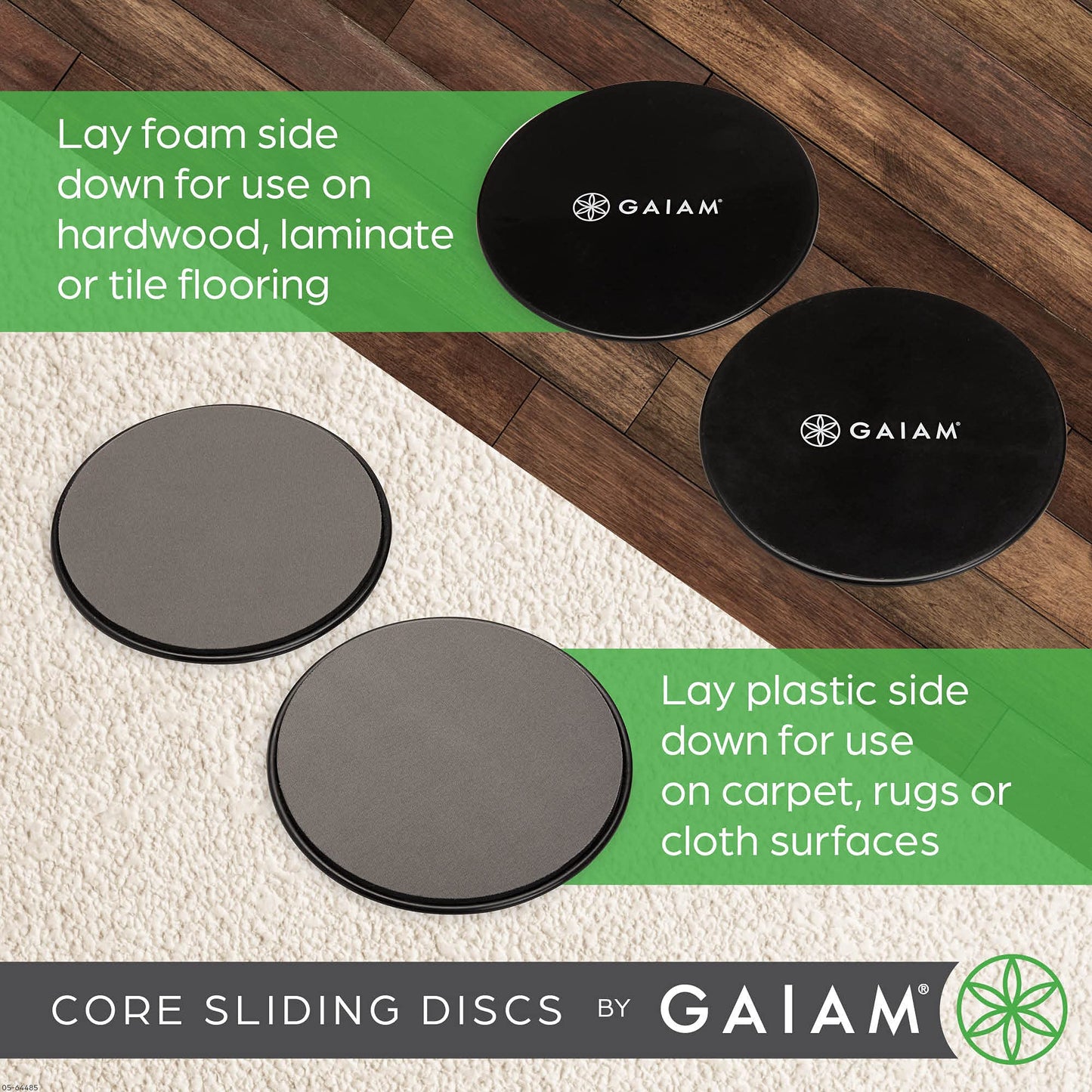 Disques coulissants Gaiam Core - Glisseurs d'entraînement double face pour tapis et planchers de bois franc - Coussinets abdominaux pour la maison Équipement d'exercice Glisseurs de fitness pour femmes et hommes, gris/noir