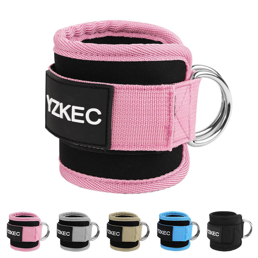 YZKEC Ankle Strap for Cable Machine Attachments and Resistance Bands with D-Rings,Adjustable Neoprene Padded Ankle Cuff for Leg Extensions,Glute Workouts,Gym for Women and Men （Pink）