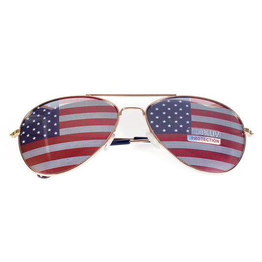 Lunettes de soleil décoratives fantaisie Goson American Flag Mirror Aviator (dorées)