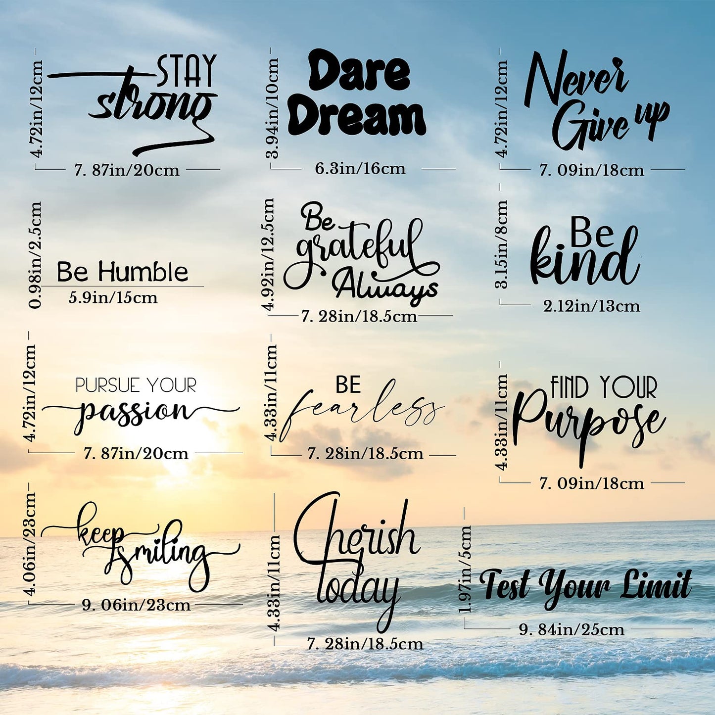 12 Pieces Inspirational Wall Decals Stickers Quotes Peel and Stick Vinyl Wall Decals Classroom Decals for Walls Motivational Saying Positive Wall Stickers for Bedroom Office Teen Dorm Art Decor