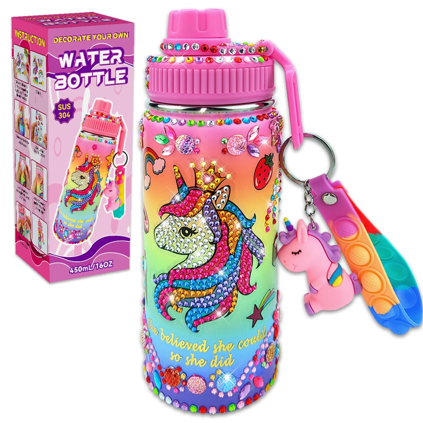 7july Decorate Your Own Water Bottle Kits for Girls Age 4-6-8-10 (Stainless Steel),Unicorn Themed Painting Crafts,Fun Arts and Crafts Gifts Toys for Girls Birthday Christmas