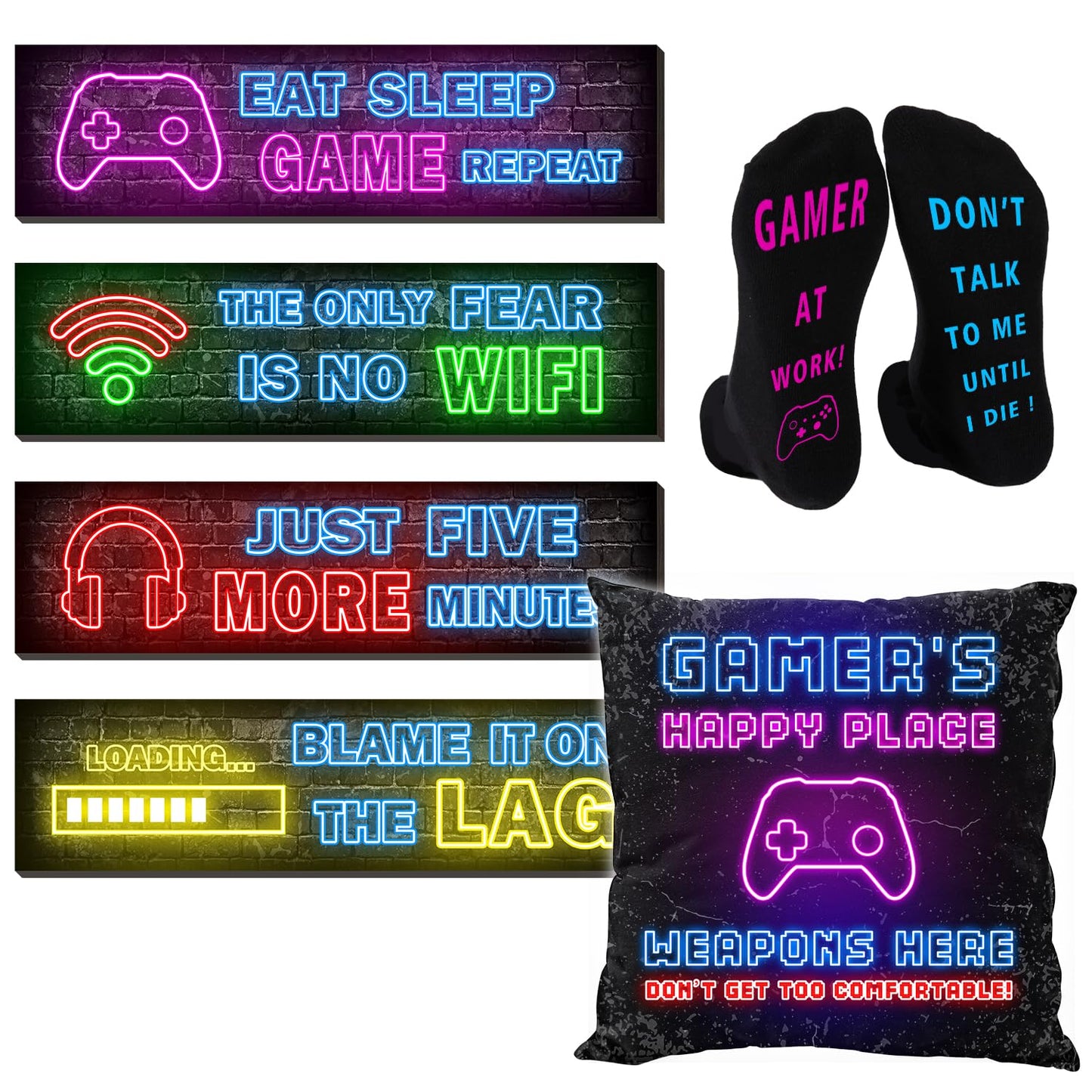 Undergo Gamer Gifts for Teenage Boys, Gaming Room Decoration - Gaming Gifts for Men, Him, Gamers, Son,Husband, Boyfriend, Game Lover, Game Socks Gifts and Game Wall Room Decoration Set, Work(3kuan)