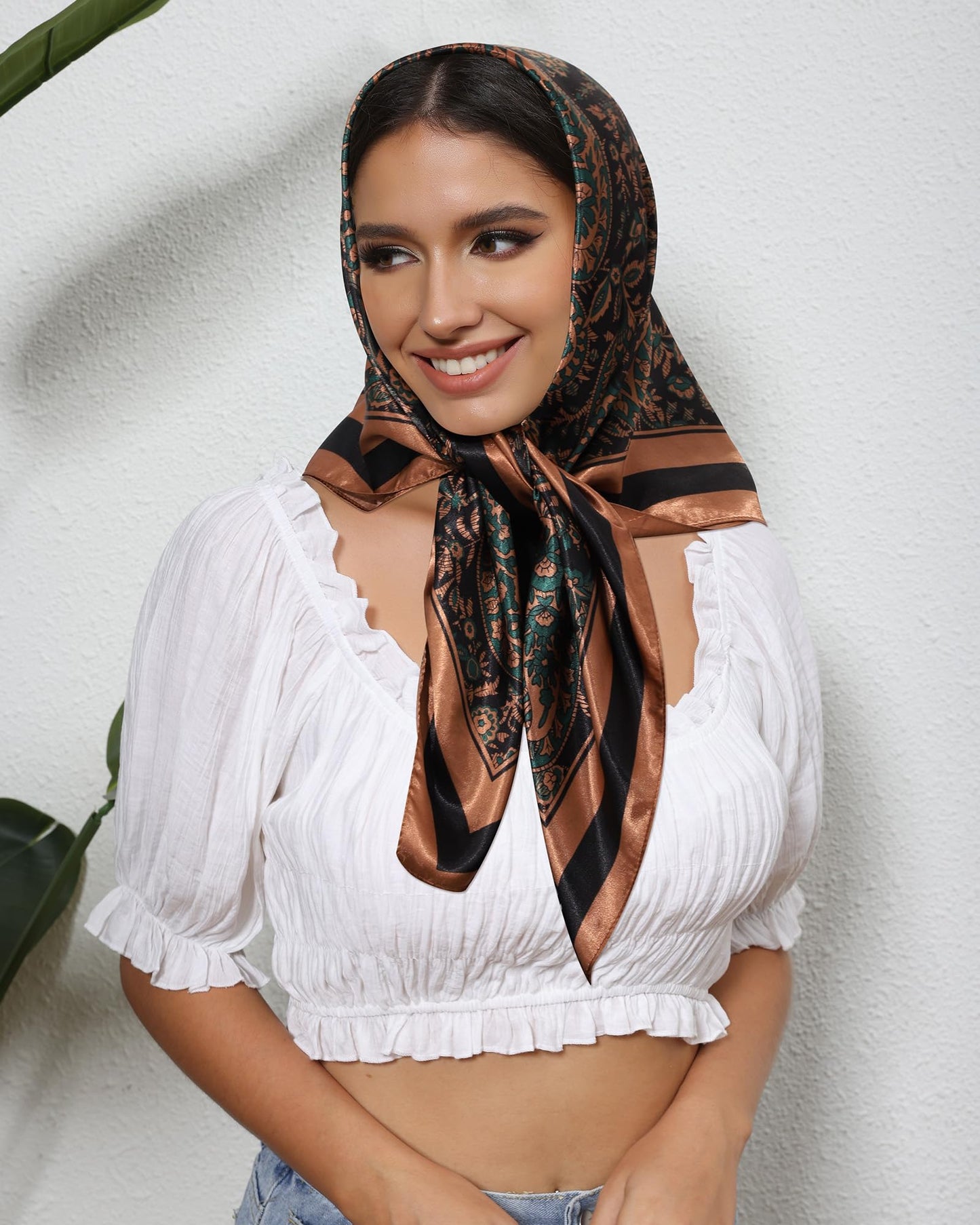 AWAYTR 35” Satin Head Scarf for Women Like Silk Scarf for Hair Scarf Satin Hair Bandana Women Headscarf Hair Wrap Scarf Neck (Coffee)