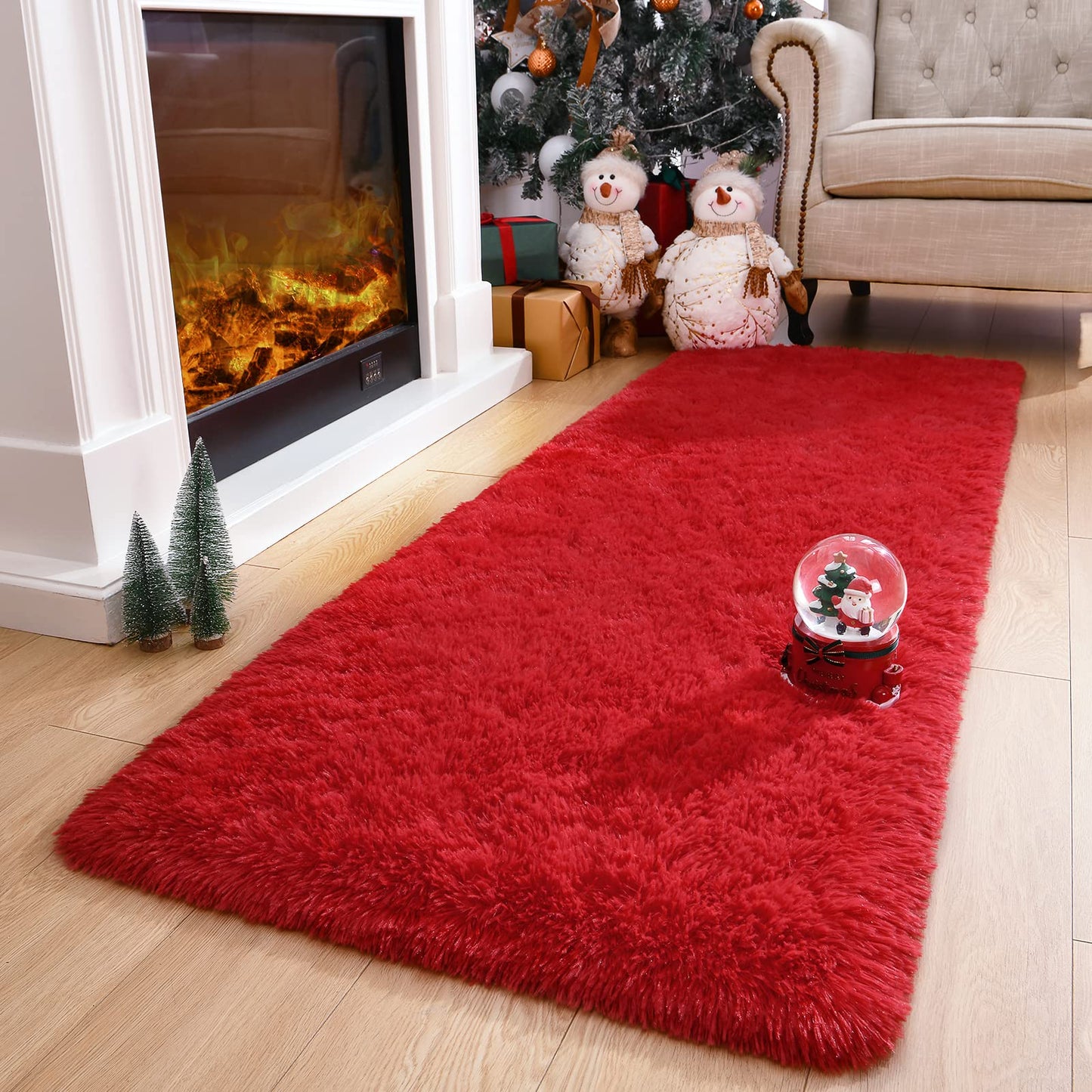 Red Rug 2x6 Feet - Fluffy Red Runner Rugs for Bedroom Shaggy 2' X 6' Living Room Rug Soft Rugs for Kids Room Non-Slip Nursery Office Dorm Washable Carpets Home Decor