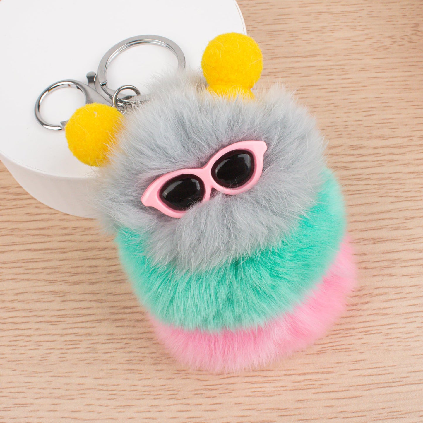 Caterpillar Worm Keychains, Pom Pom Cute Funny Plush Ring Accessories for Backpack Wristlet Car Keys Balls Decor Handbag, Charger Girly Frost Mint Llaveros Para Mochilas Charm for Girl Teen Women (D)