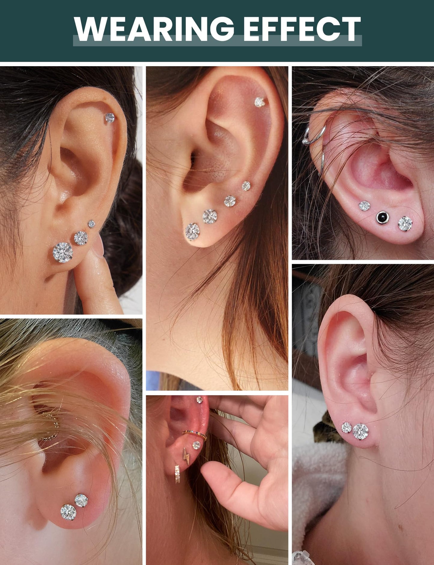 Juego de 6 pares de pendientes de botón, pendientes de circonita cúbica 316L hipoalergénicos, pendientes de acero inoxidable CZ de 3 a 8 mm (color acero)