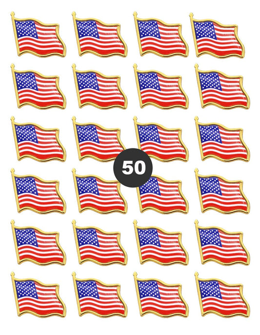 Lot de 50 épingles à revers avec drapeau américain - 50 épingles à drapeau ondulant des États-Unis - Broches pour badges des États-Unis - Pour affichage patriotique - Lot de 50