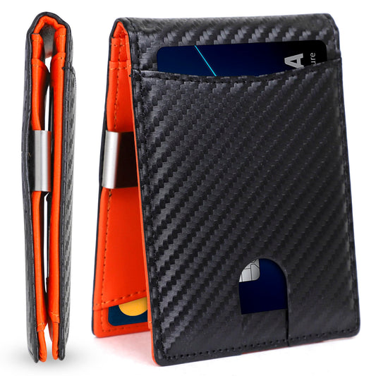 Define Essentials Carbon Fiber Minimalist Slim Bifold Wallet for Men - RFID Blocking, Money Clip, Genuine Leather - Stylish, Secure, and Functional