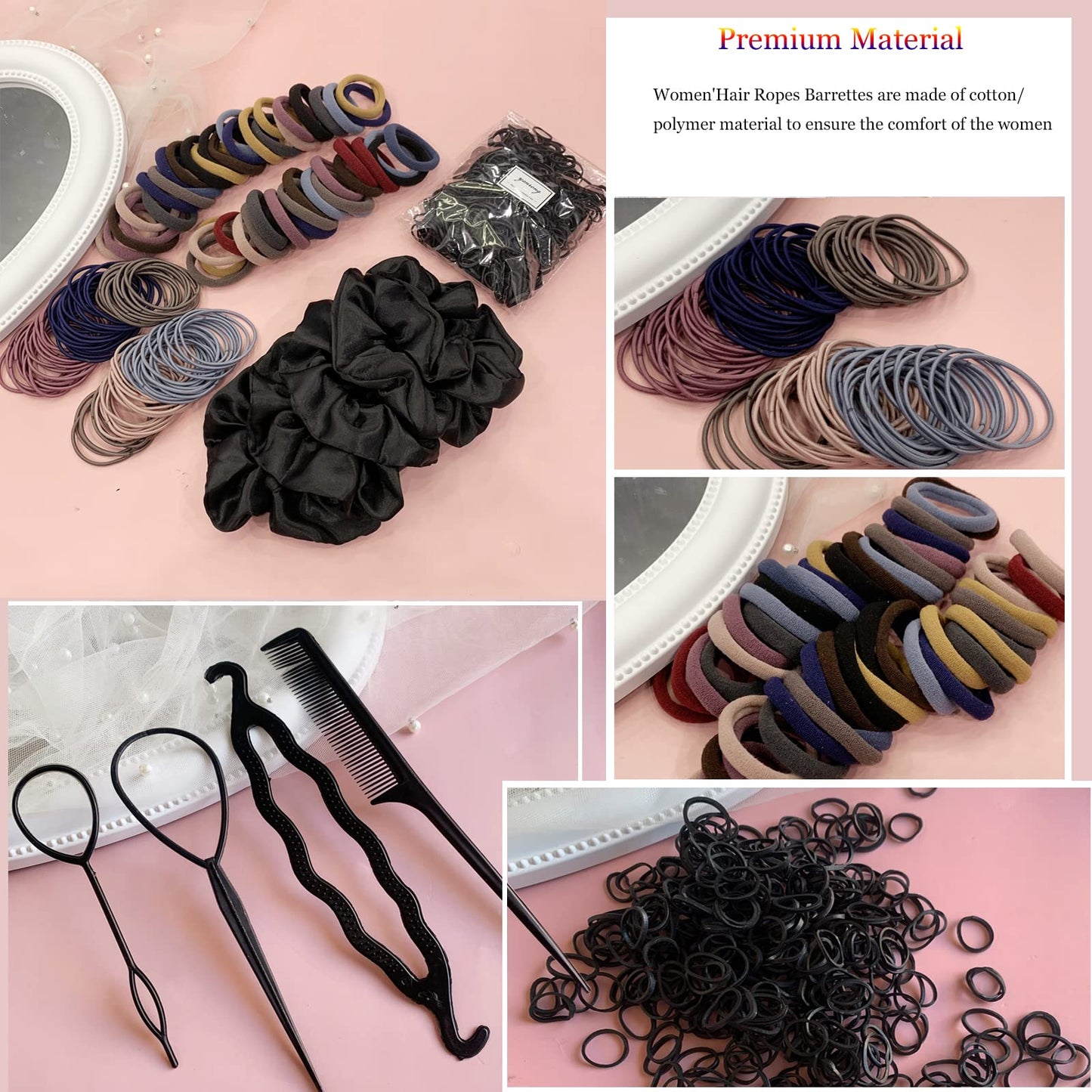 YANRONG 755PCS Hair Accessories for Woman Set Seamless Ponytail Holders Variety Hair Scrunchies Hair Bands Scrunchy Hair Ties For Thick and Curly (Mix)