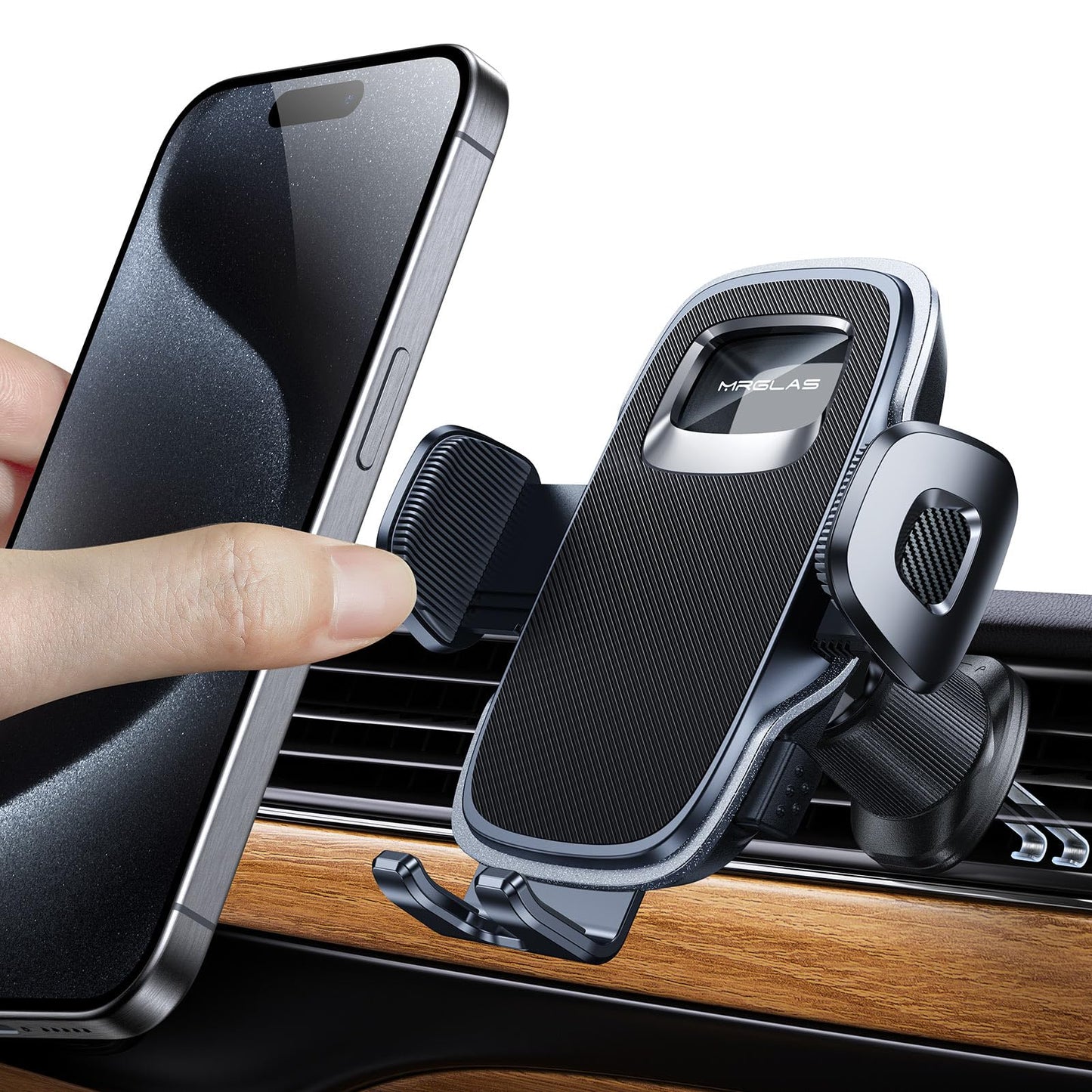 MRGLAS Upgraded Phone Holders for Your Car with New Metal Hook Clip, Handy Air Vent Cell Phone Car Mount [One Hand Operation], Universal Automobile Cradle for iPhone 16 Android and All Smartphones