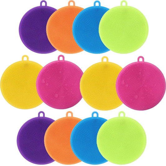 Éponge à vaisselle en silicone, lot de 12, éponge à vaisselle en silicone de qualité alimentaire, sans BPA, réutilisable, passe au lave-vaisselle et sèche rapidement, pour laver et nettoyer la vaisselle, les fruits et légumes.