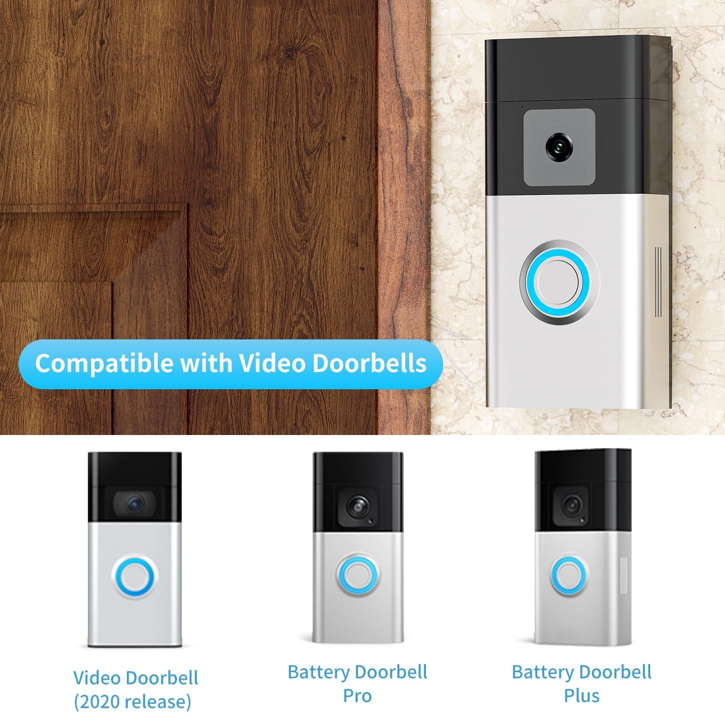 No-Drill Adhesive Video Doorbell Mount Compatible with Video Doorbell 1/2/3/3 Plus/4/ (2024 Release)/(2020 Release) Wireless, Doorbell Mounting Holder Accessories for Apartments Houses