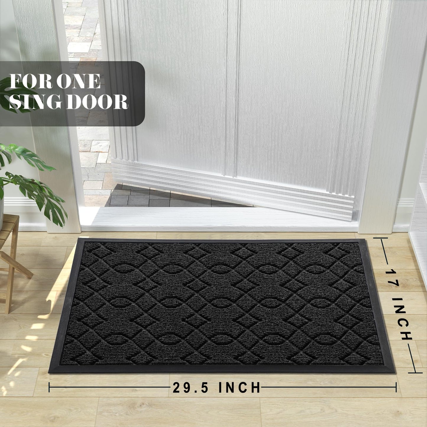 Tapis de porte d'entrée Yimobra pour extérieur et intérieur, 29,5 x 17, tapis de porte robuste toutes saisons, tapis d'entrée extérieur, tapis d'accueil extérieur robuste toutes saisons, tapis d'entrée antidérapant pour porche et patio, noir