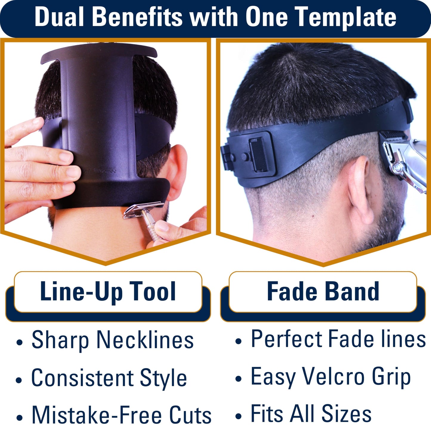 247 GROOMED Self Haircut Kit for Men | 2Pcs SelfCut Guide for Men: Neckline Shaving Template & Fade Guide | Adjustable Size Hair Fade Tool & Stable Neckline Template | Hair Cut for Kids & Seniors