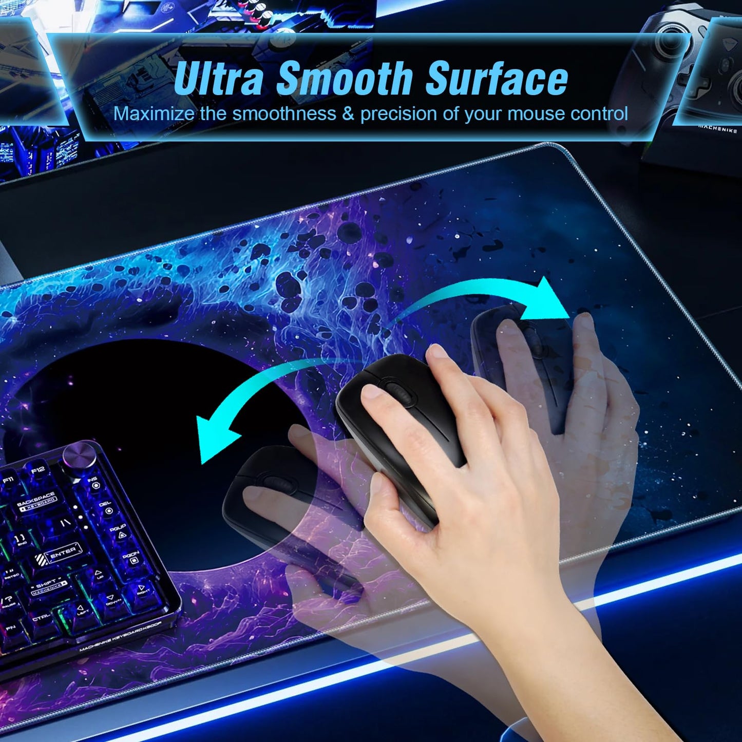 Mysterious Black Hole Cool Technology Style Gaming Mouse Pad, Superior Smooth Fabric & Non-Slip Base for Excellent Maneuverability & Maximum Stability, 31.5 x 11.8in XXL Gaming Mouse Pad