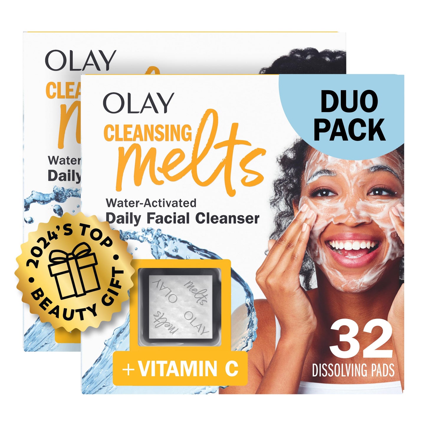 Olay Cleansing Melts + Vitamin C Face Cleanser, 64 ct. total (2 x 32 ct.), Water-Activated Face Wash to Clean, Tone, and Refresh