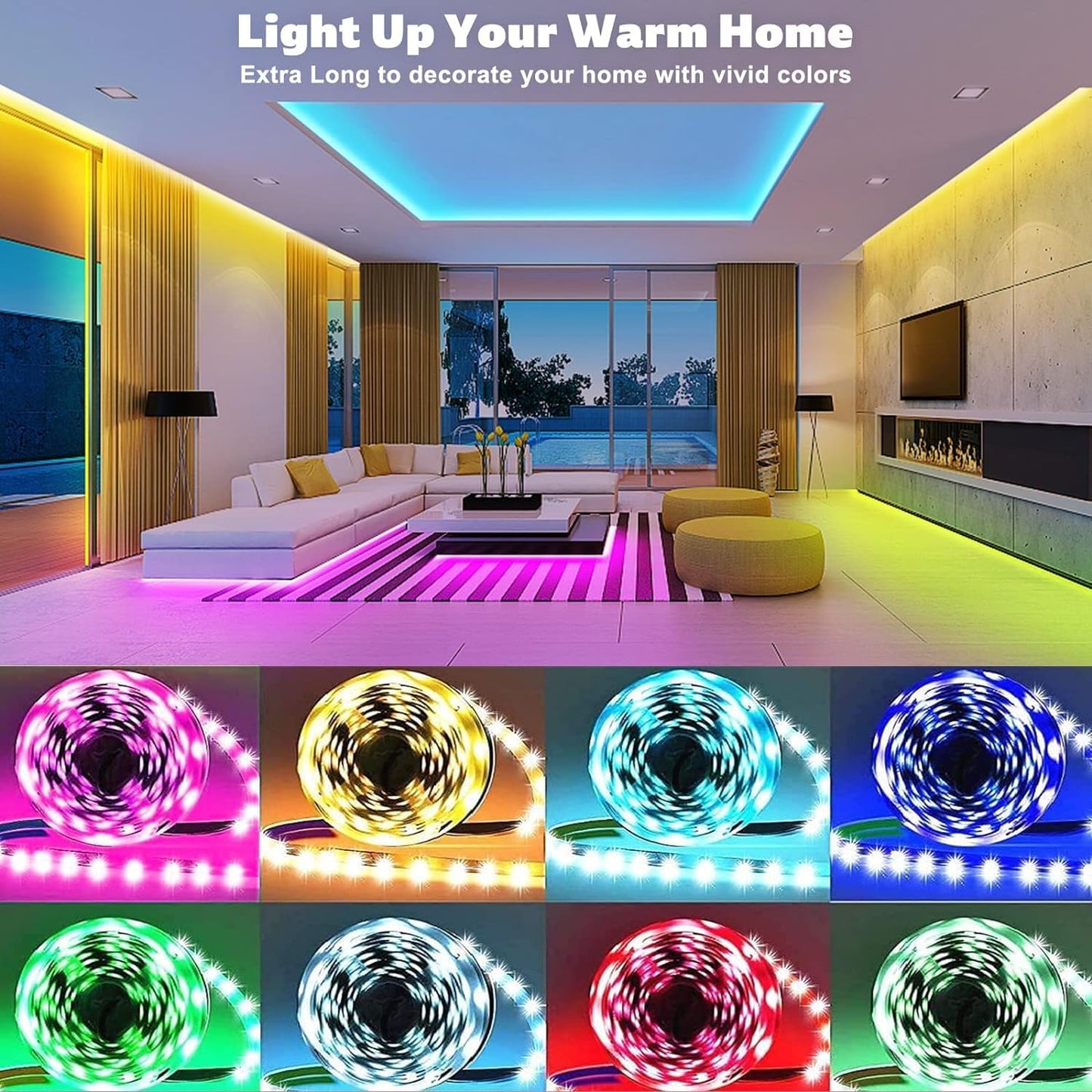 REEMEER Led Lights 100ft(2 Rolls of 50ft) Smart APP Control Music Sync Led Strip Lights RGB Color Changing Led Lights Strips with Remote Led Lights for Bedroom Kitchen and Party