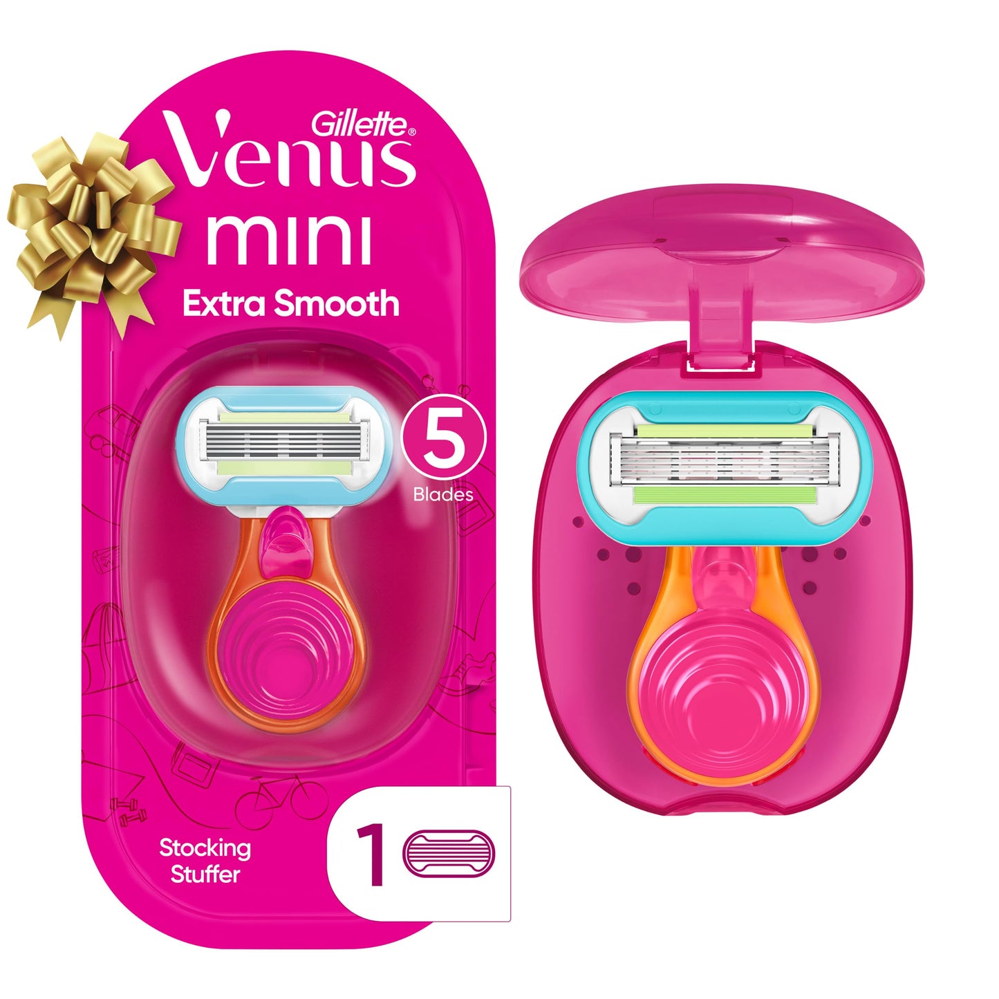 Maquinilla de afeitar para mujer Gillette Venus Extra Smooth On The Go con mango + 1 recambio de cuchilla + 1 estuche de viaje, regalos navideños y medias navideñas para mujeres