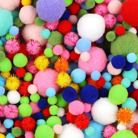 900 PCS Pom Poms, Multicolor Bulk Pom Poms Arts and Crafts, Soft and Fluffy Craft Pom Poms, Assorted Sizes Pompoms, for Arts and Craft Making Decorations