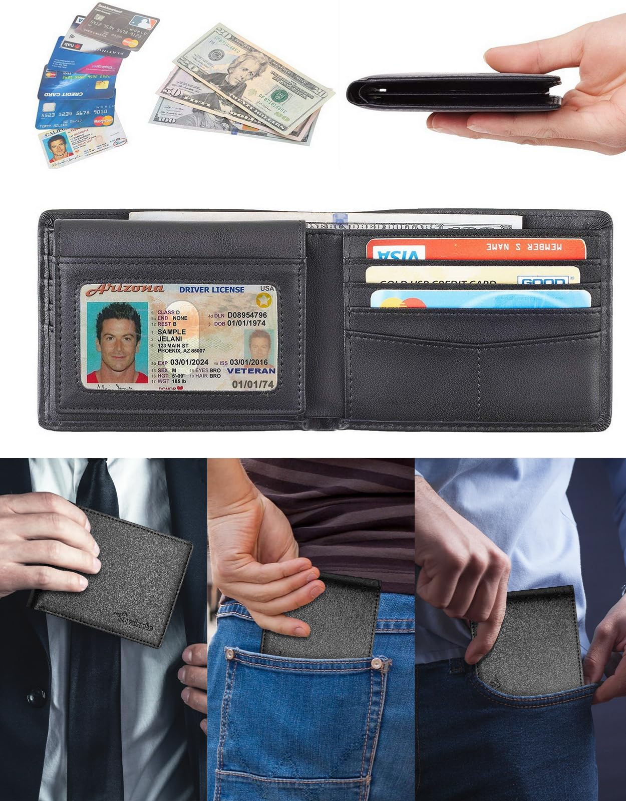 Wallet for Men, Premium Classic Mens Wallet Minimalist Slim Bifold Wallet, RFID Blocking Wallet with 10 Credit Card, 2 ID Window and 2 Cash Slots, Leather Compact Wallet, Front Pocket Card Holder