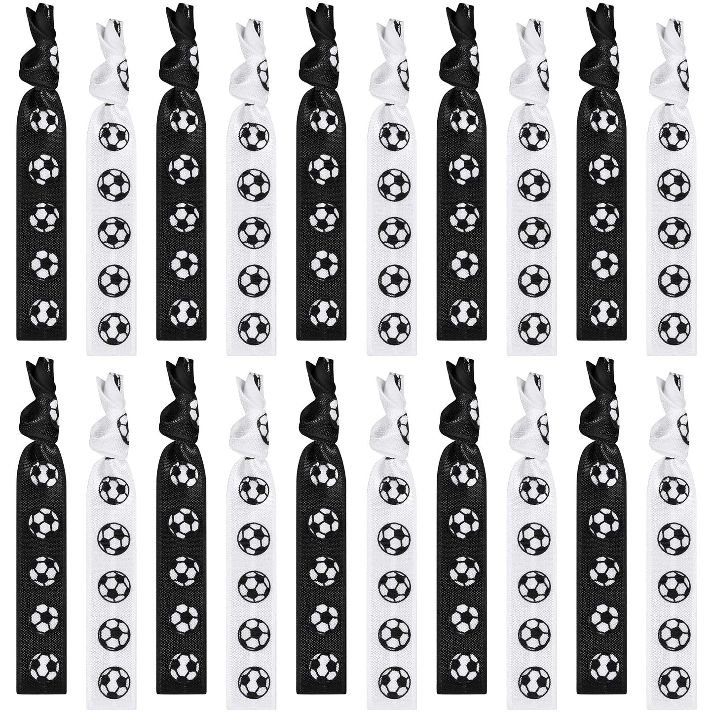 Hanaive - 20 lazos elásticos para el pelo con forma de fútbol, ​​cintas sin arrugas, accesorios de fiesta para niñas, mujeres y miembros del equipo (blanco y negro)