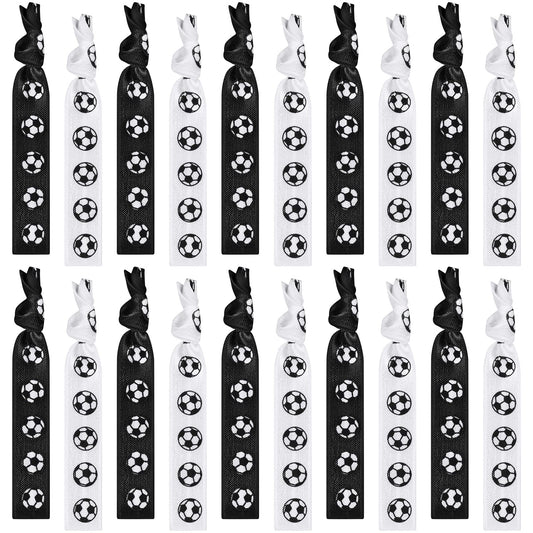 Hanaive 20 Pcs Soccer Hair Ties Elastic Ponytail Holders Football No Crease Ribbon Party Accessories for Girls Women Team Members(Black and White)