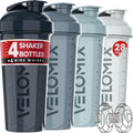 VELOMIX -4 PACK- 28 oz Shaker Cups for Protein Shakes - 4x Wire Whisk | Leak Proof Protein Shaker Bottles for Protein Mixes | Protein Shaker Bottle Pack | Mixer for Protein Shakes(Aqua Depths)