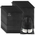 12 Pack Shoe Bags for Travel, Large Travel Shoe Bags for Packing with Clear Window, Dustproof Drawstring Travel Shoe Storage Bags Travel Essentials for Men & Women, Black