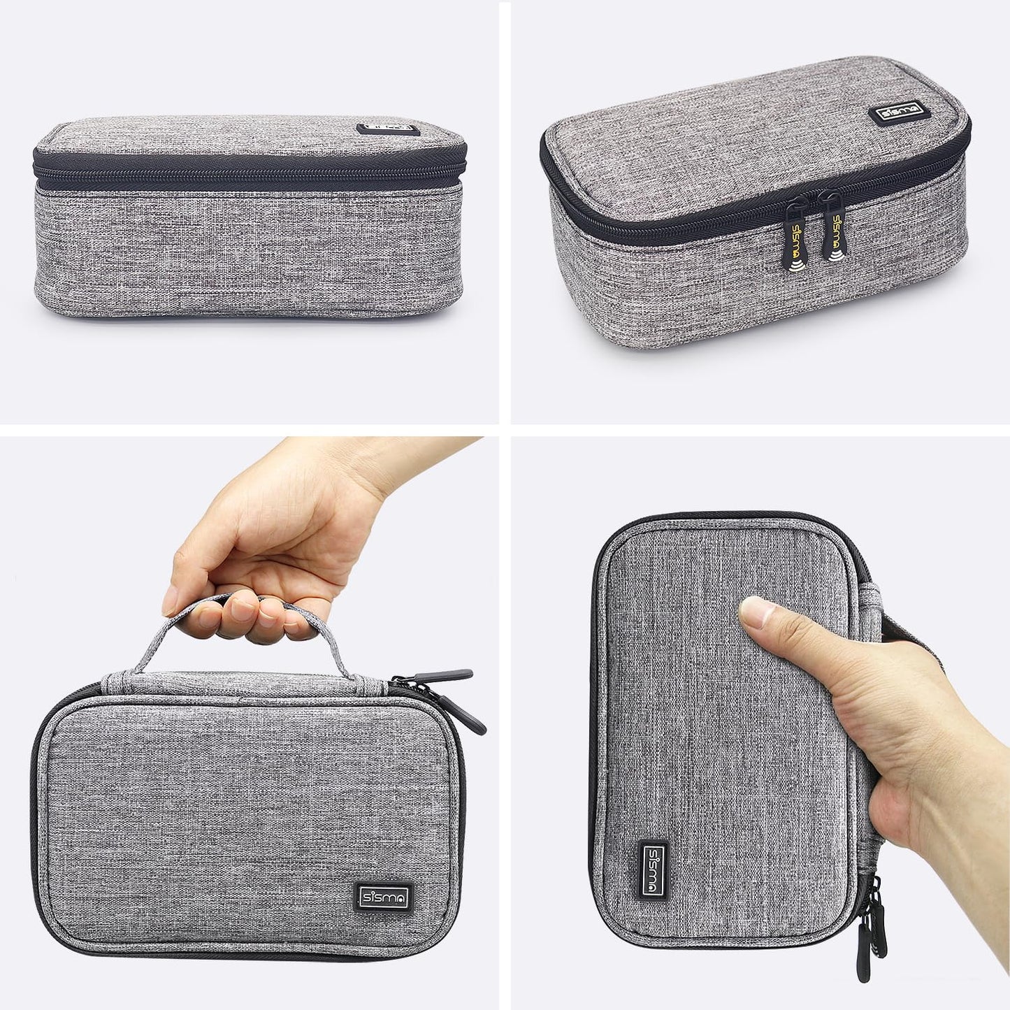 sisma Travel Cords Organizer Universal Small Electronic Accessories Carrying Bag for Cables Adapter USB Sticks Leads Memory Cards, Grey 1680d Fabrics