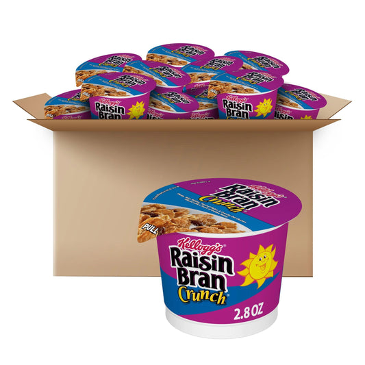 Céréales pour petit-déjeuner Raisin Bran Crunch de Kellogg's, céréales à base de fibres, faites avec de vrais fruits, originales, boîte de 33,6 oz (12 tasses)