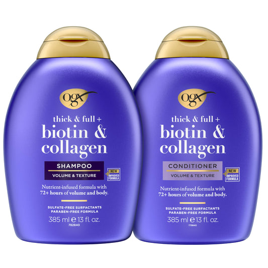 OGX Thick & Full + Biotin & Collagen Shampoo & Conditioner Set, (packaging may vary), Purple, 13 Fl Oz (Pack of 2)